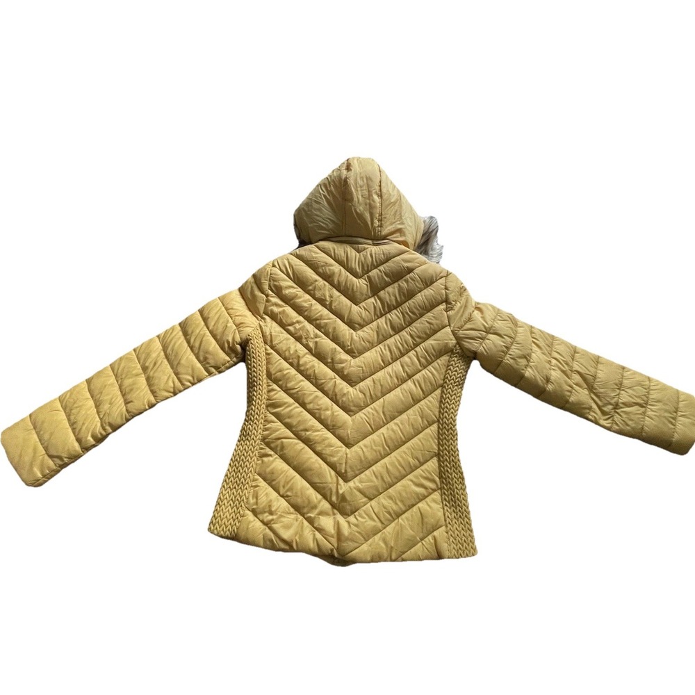 Love Tree Women's Sz L Puffer Jacket Mustard/Gold Removable Hood Faux Fur - Picture 5 of 8